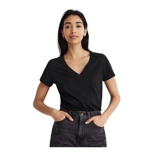 Madewell Black V-Neck Tee Black Whisper Cotton Knit Short Sleeve XL